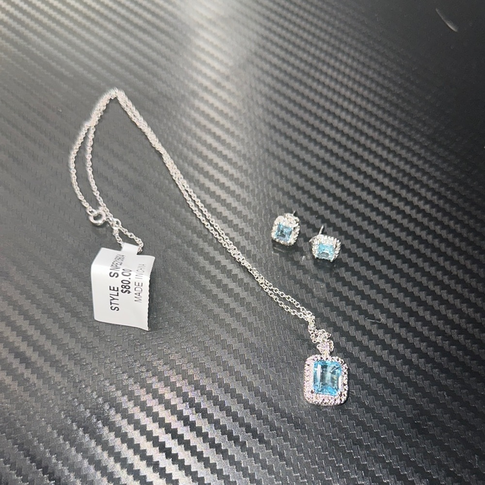 Macy's Silver and Blue Necklace with Gemstone Pendant